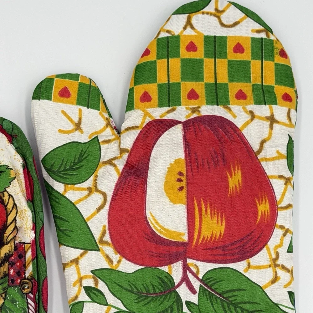 VTG Apple‎ Kitchen Oven Mitt Potholder Set Cottagecore Farmhouse Country 80s